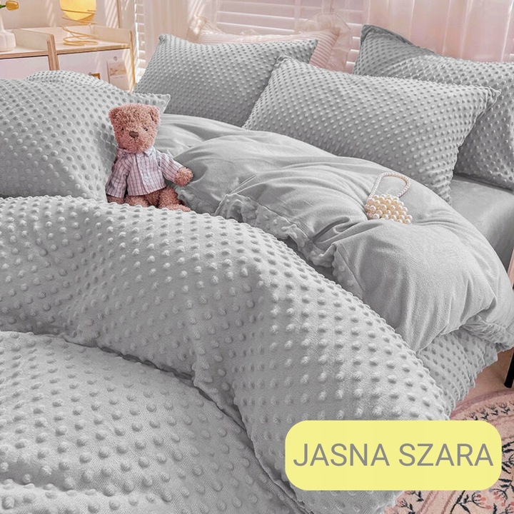 Pościel 200x220 pluszowa polarowa MINKY miś kropki 3D kolory zimowa