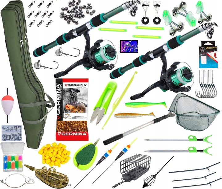 ZESTAW WĘDKARSKI GOTOWY NA RYBY PODBIERAK WĘDKA X2 KOŁOWROTEK X2 POKROWIEC