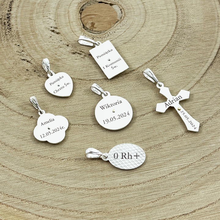 SREBRNY ŁAŃCUSZEK + MEDALIK 925 PREZENT NA KOMUNIĘ DLA DZIEWCZYNKI + GRAWER