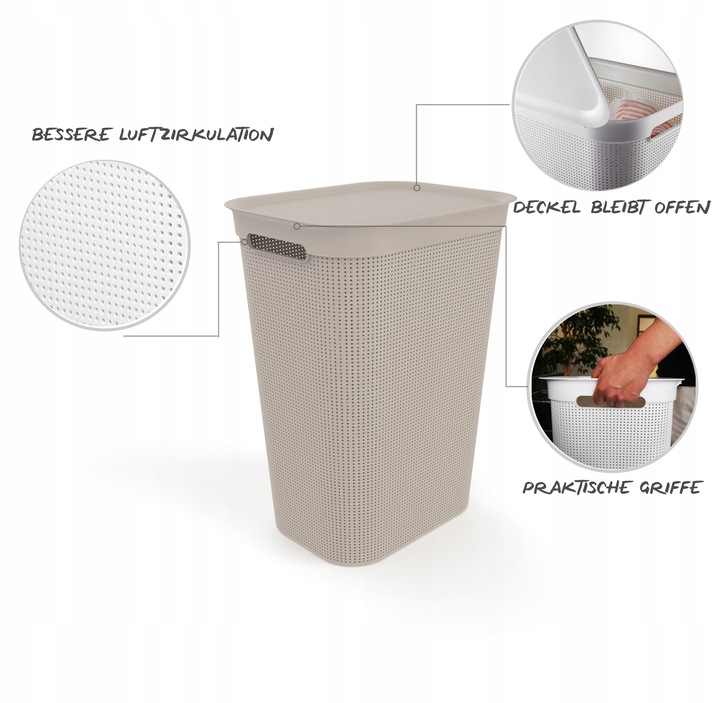 Kosz na pranie bieliznę pojemnik duży z pokrywą organizer Rotho BRISEN 50l