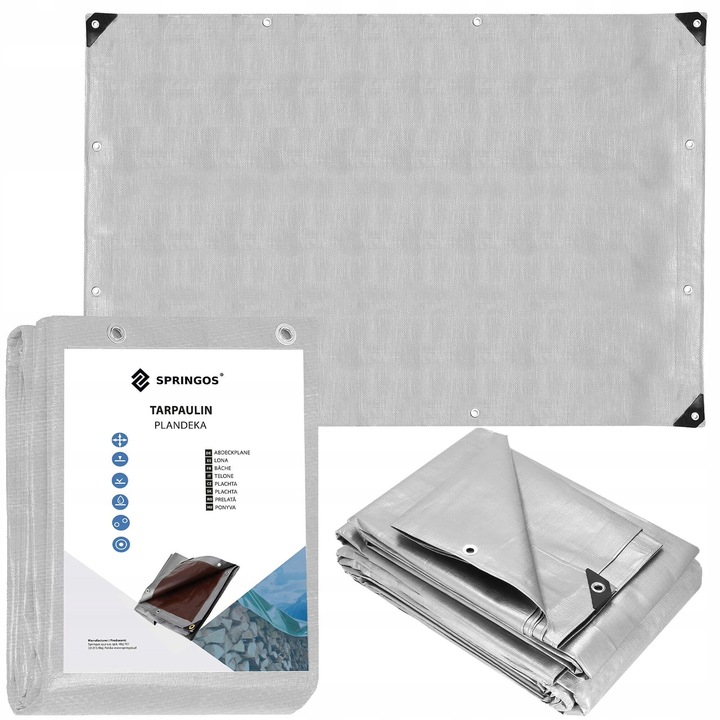 PLANDEKA PLANDEKI 5x8m SREBRNA WZMACNIANA 210G MOCNE OKRYCIE PŁACHTA