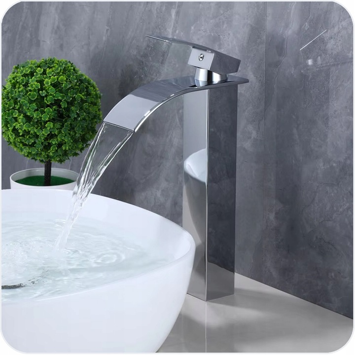 WYSOKA BATERIA UMYWALKOWA STOJĄCA NABLATOWA WODOSPAD ŁAZIENKOWA KRAN CHROM