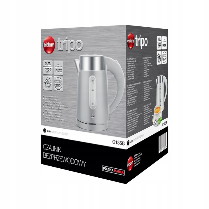 CZAJNIK ELEKTRYCZNY BEZPRZEWODOWY 0,8L BIAŁY MAŁY TURYSTYCZNY 1000 W
