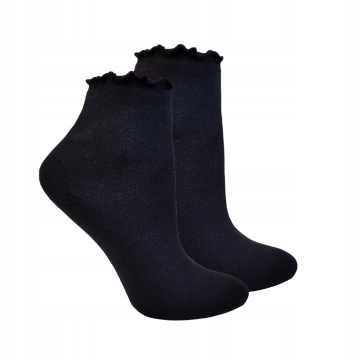 6 x SKARPETY DAMSKIE SKARPETKI BAWEŁNIANE Z FALBANKĄ CZARNE