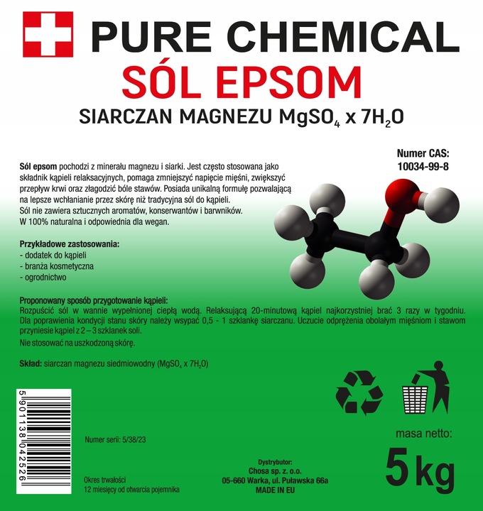 SIARCZAN MAGNEZU SÓL GORZKA DO KĄPIELI EPSOM 5kg
