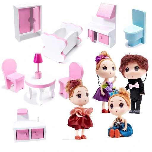 DOMEK DLA LALEK DREWNIANY XXXL RÓŻOWY ŚWIATŁO LED MEBELKI + 4 LALECZKI