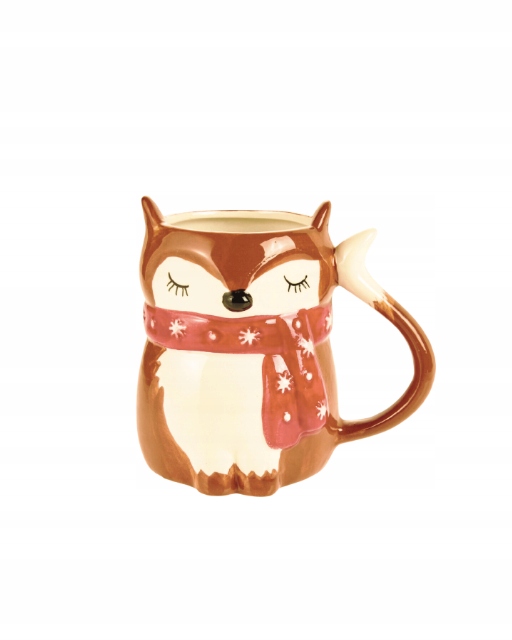 Kubek ceramiczny świąteczny wór 3D 400ml lis brązowy czerwony szalik