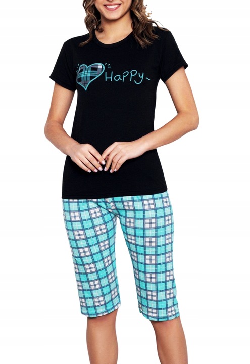 PIŻAMA DAMSKA BAWEŁNIANA WYGODNA 3/4 SPODNIE BLUZKA KRÓTKI RĘKAW HAPPY M