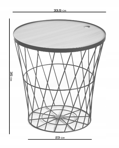 STOLIK KAWOWY METALOWY KOSZ DRUCIANY Z POKRYWĄ OKRĄGŁY CZARNY OZDOBNY