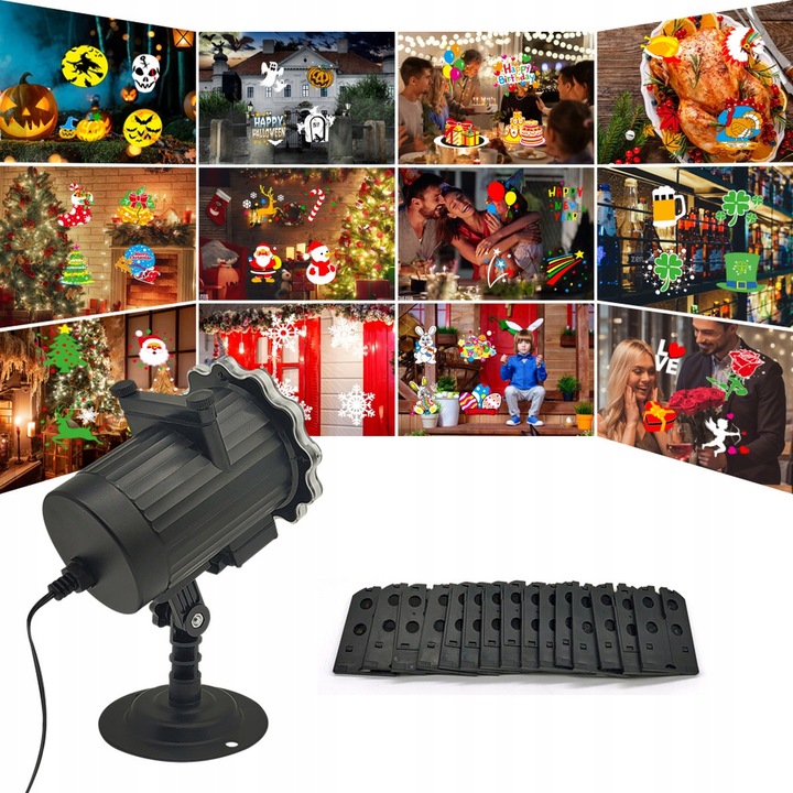 ŚWIĄTECZNY PROJEKTOR LED LASEROWY 16 slajdów 64 MOTYWÓW z pilotem