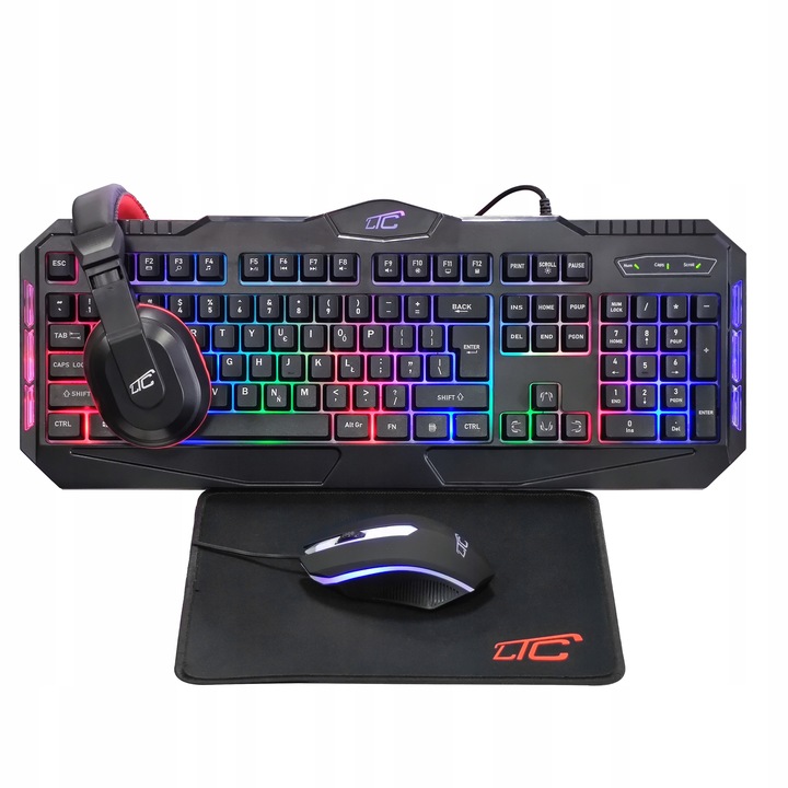 KLAWIATURA MYSZKA PODKŁADKA MIKROFON SŁUCHAWKI ZESTAW GAMINGOWY 4W1 PREZENT