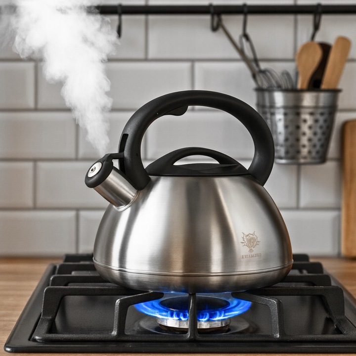 CZAJNIK na GAZ 3L CZAJNIK z GWIZDKIEM POKRYWĄ STAL INDUKCJA SREBRNY