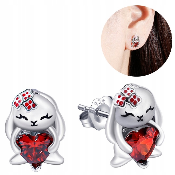 KOLCZYKI SREBRNE DLA DZIEWCZYNKI KRÓLICZKI SREBRO 925 ZAJĄCZKI NA WIELKANOC