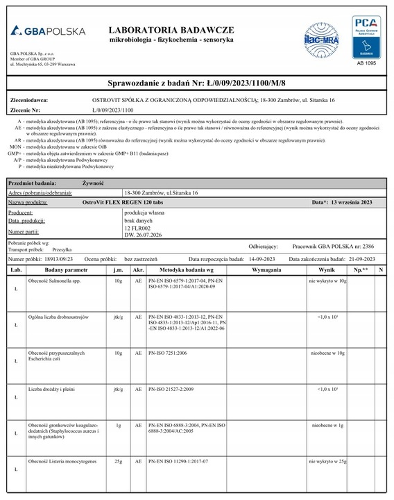 OstroVit Flex Regen 120 tab KOMPLEKS NA STAWY KOLAGEN MSM Glukozamina Wit C