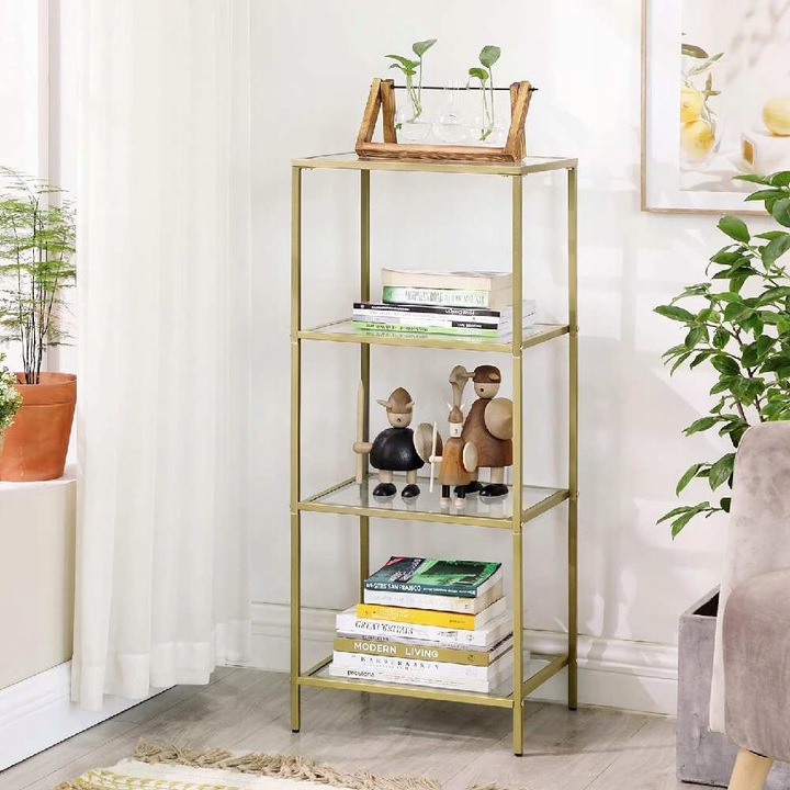 Regał z półkami 4 POZIOMY GLAMOUR 40 x 30 X 95 cm szafka szklana ZŁOTY
