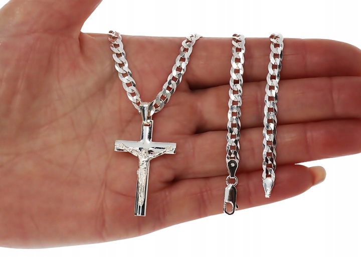 SREBRNY PEŁNY ŁAŃCUSZEK MĘSKI PANCERKA Z KRZYŻYKIEM PR. 925 + GRAWER GRATIS