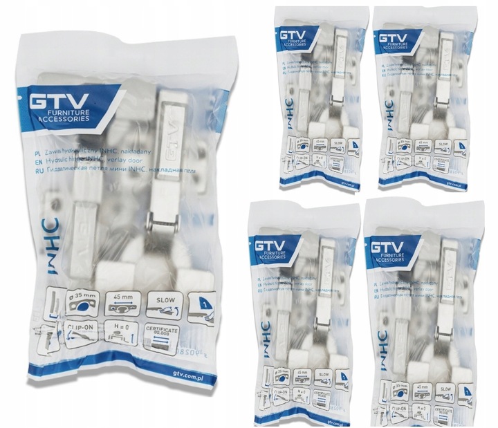 ZAWIAS MEBLOWY GTV INHC PROSTY NAKŁADANY CICHY DOMYK 10 SZTUK DOCIĄG