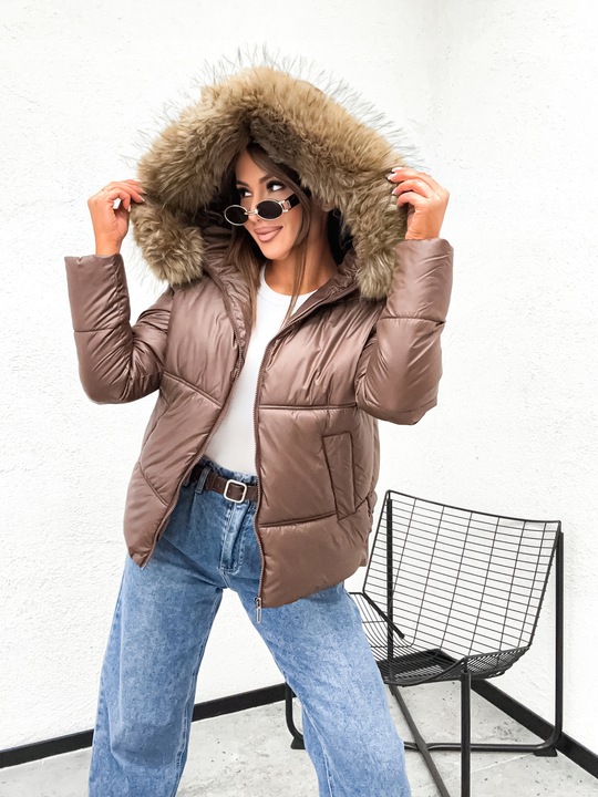 Zimowa_Pikowana_Modna Kurtka_Z FUTERKIEM - XL