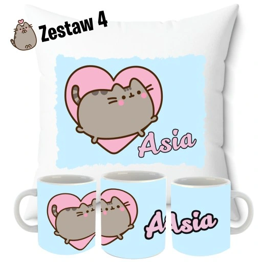 ZESTAW PODUSZKA + KUBEK + PUSHEN IMIĘ KOT PREZENT KOTKI URODZINY UNIKALNY