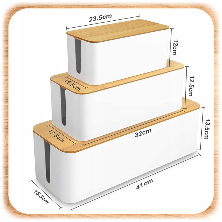 ORGANIZER NA KABLE POJEMNIK PUDEŁKO LISTWE KABLI PRZEWODY DREWNIANA