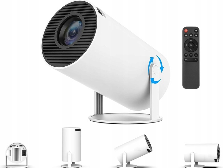 PROJEKTOR RZUTNIK LED ANDROID OBROTOWY 4K TV WIFI GŁOŚNIK BLUETOOTH HD 2025