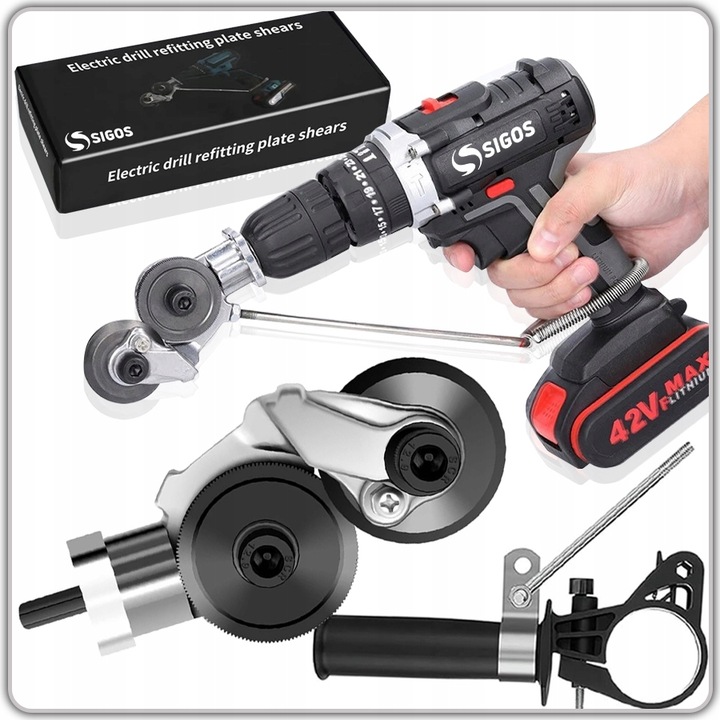 ADAPTER DO CIĘCIA BLACHY NA WKRĘTARKĘ WIERTARKĘ PRZYSTAWKA NOŻYCE