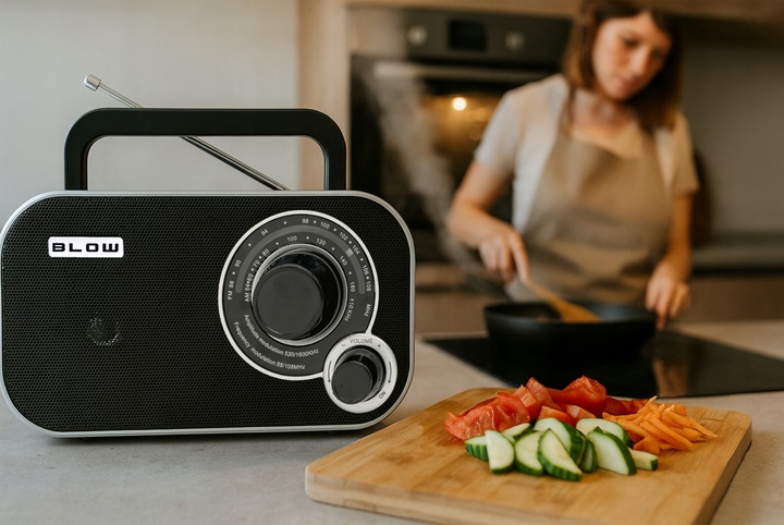 RADIO KUCHENNE RETRO BLUETOOTH USB SD 230V PRZENOŚNE NA BATERIE R6