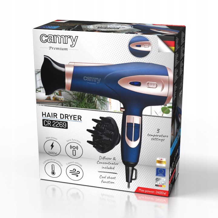 SUSZARKA DO WŁOSÓW Z JONIZACJĄ 2400W Zimny nawiew + Koncentrator i