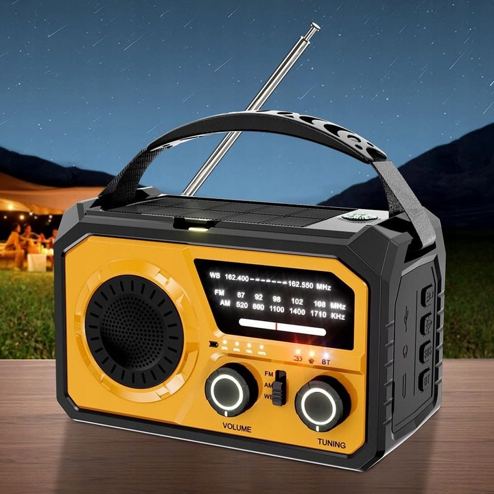 Radio Awaryjne Survivalowe na Korbę Solarne Powerbank 16000mAh Latarka