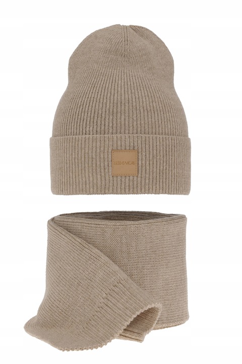 Komplet zimowy damski AGBO czapka + szalik NATHALIE - BEŻOWY