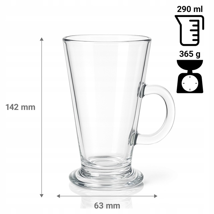 6x Szklanki do Kawy Latte Macchiato 290ml Herbaty Napojów Zestaw