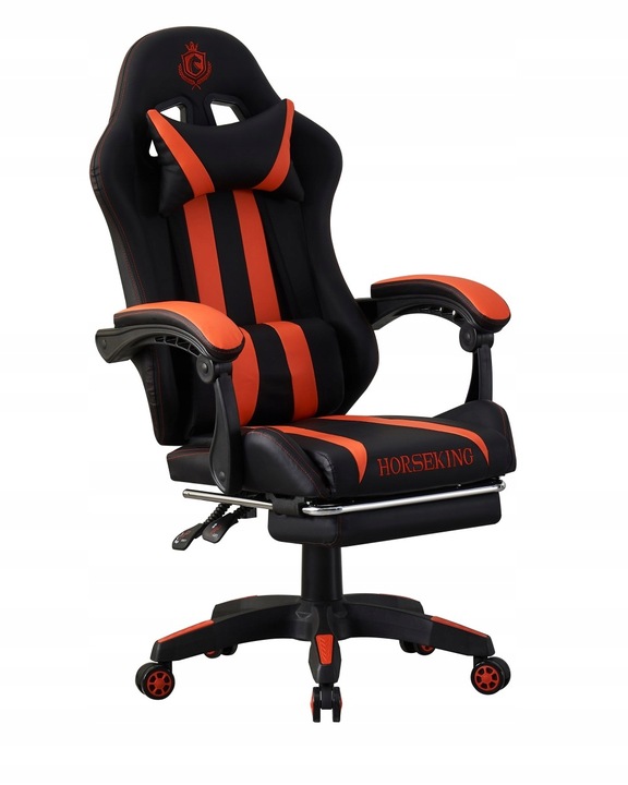 FOTEL GAMINGOWY HORSEKING Z PODNÓŻKIEM OBROTOWY DO GRY KRZESŁO CZERWONY