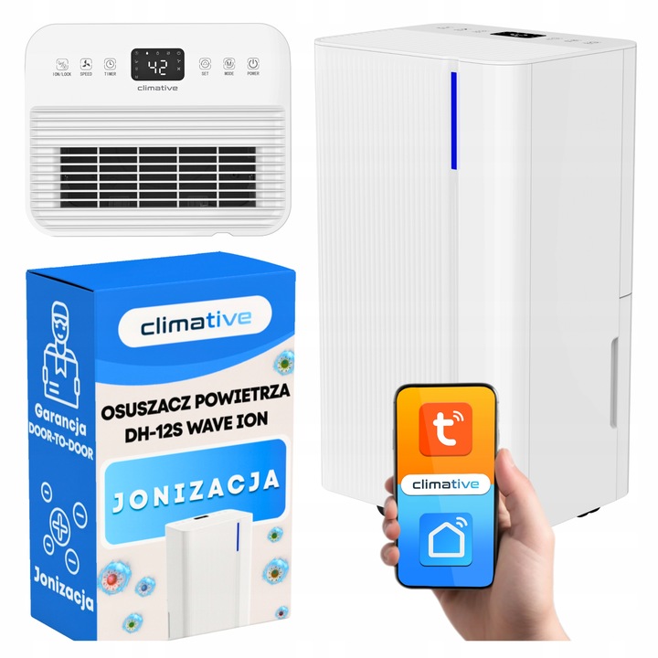 Cichy Osuszacz Powietrza 12L/24H WAVE Pochłaniacz Wilgoci ION+WIFI 40