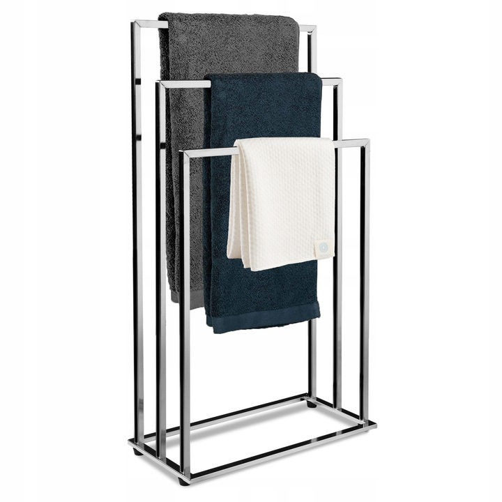 STOJAK NA RĘCZNIKI ŁAZIENKOWE WIESZAK PODŁOGOWY 3 POZIOMOWY CHROMOWANY