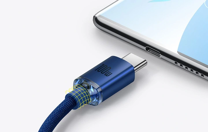 Kabel USB do USB-C Baseus Crystal Shine 100W 2m Niebieski CAJY000503