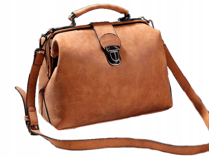 Torebka BRĄZOWA Kuferek Zamsz Skórka Pojemna Damska zatrzask