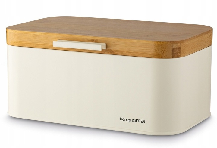 CHLEBAK STALOWY Z POKRYWA BAMBUSOWA POJEMNIK NA PIECZYWO CHLEB BUŁKI