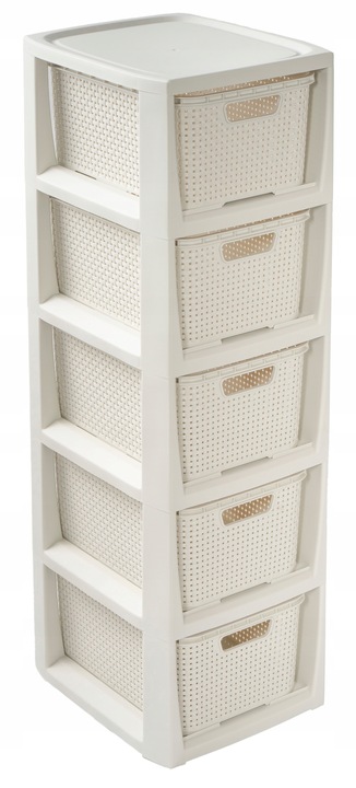 REGAŁ ŁAZIENKOWY BIAŁY SZAFKA 5 PÓŁEK KOMODA ŁAZIENKOWA RATTAN DUŻA