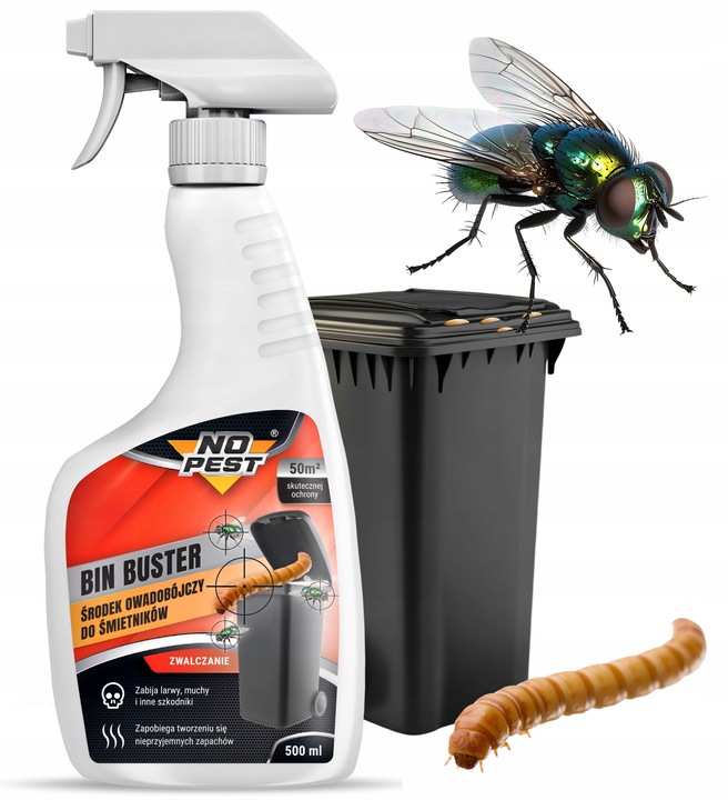 SPRAY ŚRODEK PREPARAT DO ŚMIETNIKÓW KOSZY NA MUCHY I LARWY NO PEST