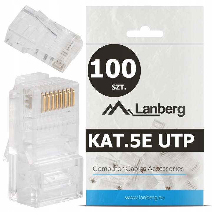 100 SZT. KOŃCÓWKI WTYK WTYKI RJ45 8P8C UTP KAT.5E CAT.5E LINKA DRUT LANBERG