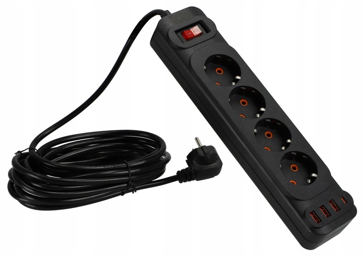 Przedłużacz Listwa Zasilająca Sieciowa 4 Gniazda 230V 5M 4x USB A
