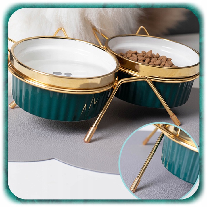 ZESTAW 2SZT MISKA DLA KOTA PSA PODWÓJNA CERAMICZNA NA STOJAKU Miski 2x300ml