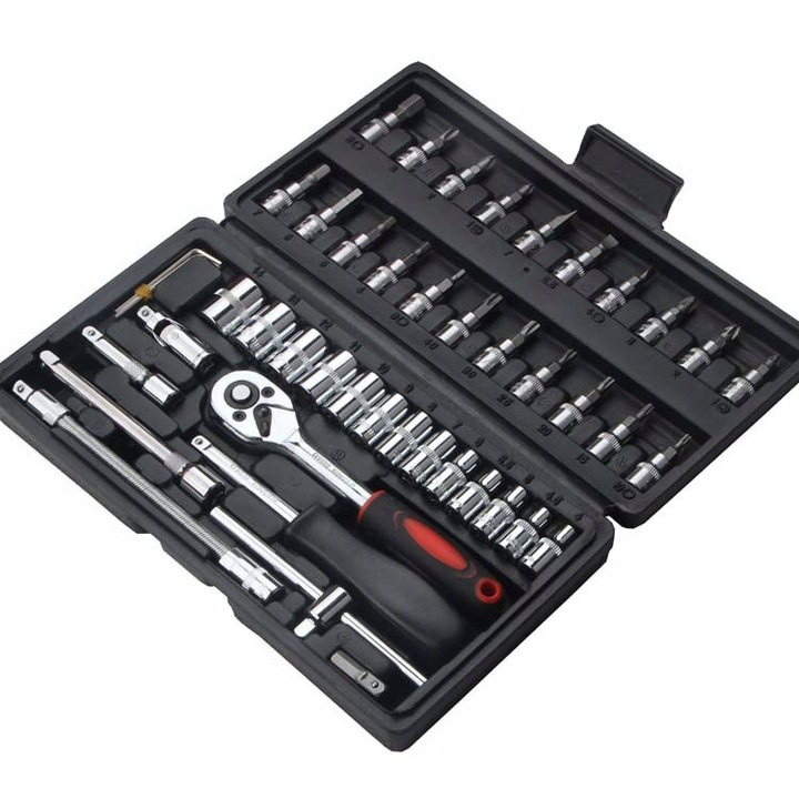 ZESTAW KLUCZY NASADOWYCH NARZĘDZI KLUCZE NASADOWE 46 ELEMENTÓW DUŻY