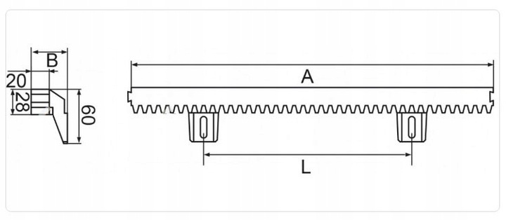 Listwa Zębata do Bramy, Poliamidowa z Rdzeniem Stalowym, 0,33m - kpl 3