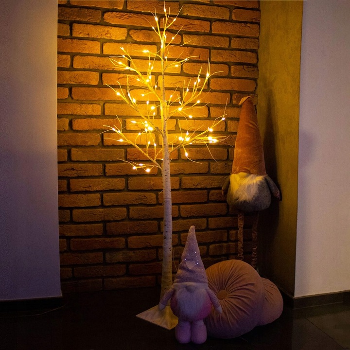 DRZEWKO BRZOZA 48LED ŚWIĄTECZNE LAMPKI ŚWIECĄCE OZDOBNE 120cm CIEPŁE BIAŁE