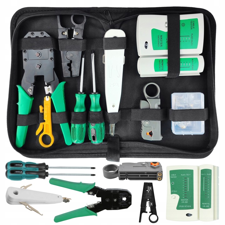 ZESTAW TESTER KABLI ZACISKARKA RJ 45 WTYK RJ45 NARZĘDZIA SIECIOWE ŚCIĄGACZ