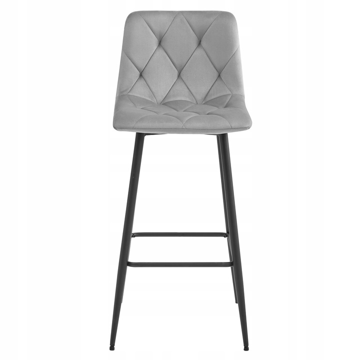 Hoker Krzesło Barowe Wysokie do Wyspy Welurowe Tapicerowane Szare