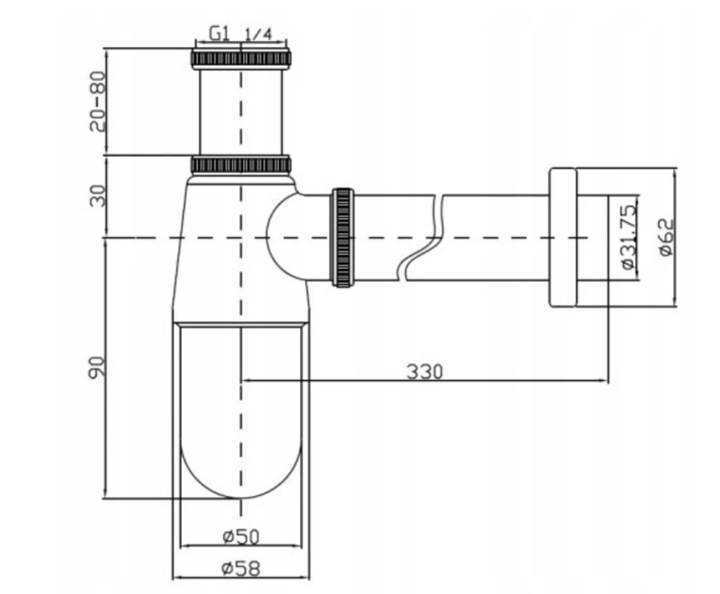ZESTAW: SYFON UMYWALKOWY DO UMYWALKI + KOREK KLIK-KLAK BEZ PRZELEWU SREBRNY