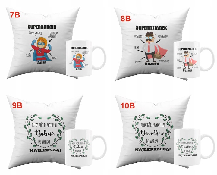 PREZENT NA DZIEŃ BABCI I DZIADKA ZESTAW PODUSZEK KUBKÓW 2SZT.