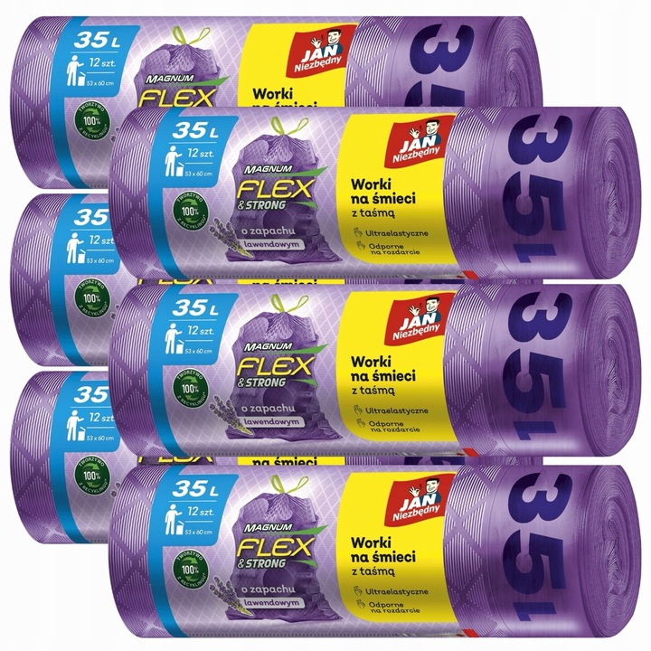 6X WORKI NA ŚMIECI Z TAŚMĄ 35L 6X12 SZT LAWENDOWE MAGNUM FLEX JAN